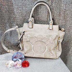 Gray Faux Carved Leather Shoulder Hand Bag Purse